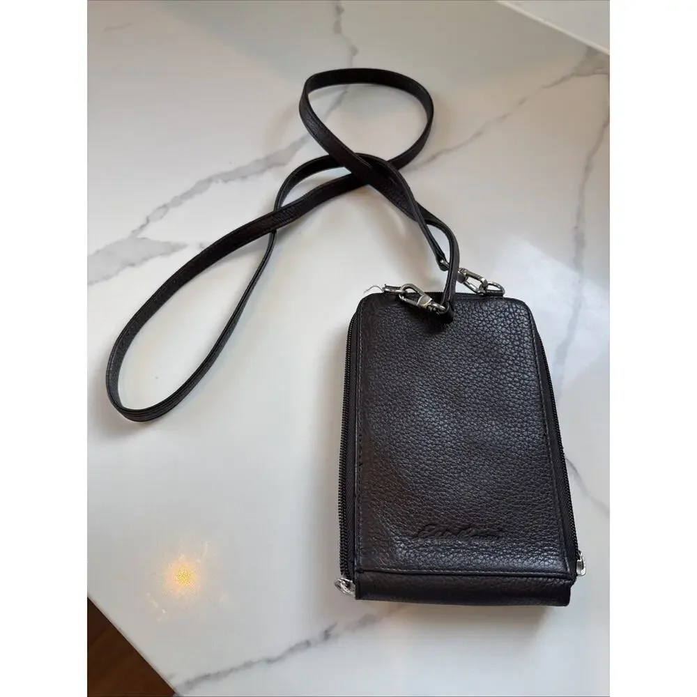 Eddie Bauer Pebbled Brown Leather Crossbody Wallet Bi-fold Passport Men Travel